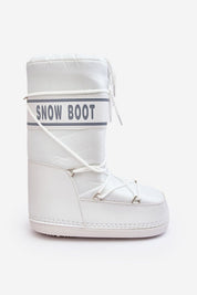 Astrella High Platform Snow Boot in white with eco leather detailing, bold lettering, and dual lacing, designed for warmth and style.