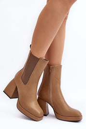 Vallorea Square-Toe Platform Boots in eco leather, featuring a block heel and zipper for a bold autumn-winter style.