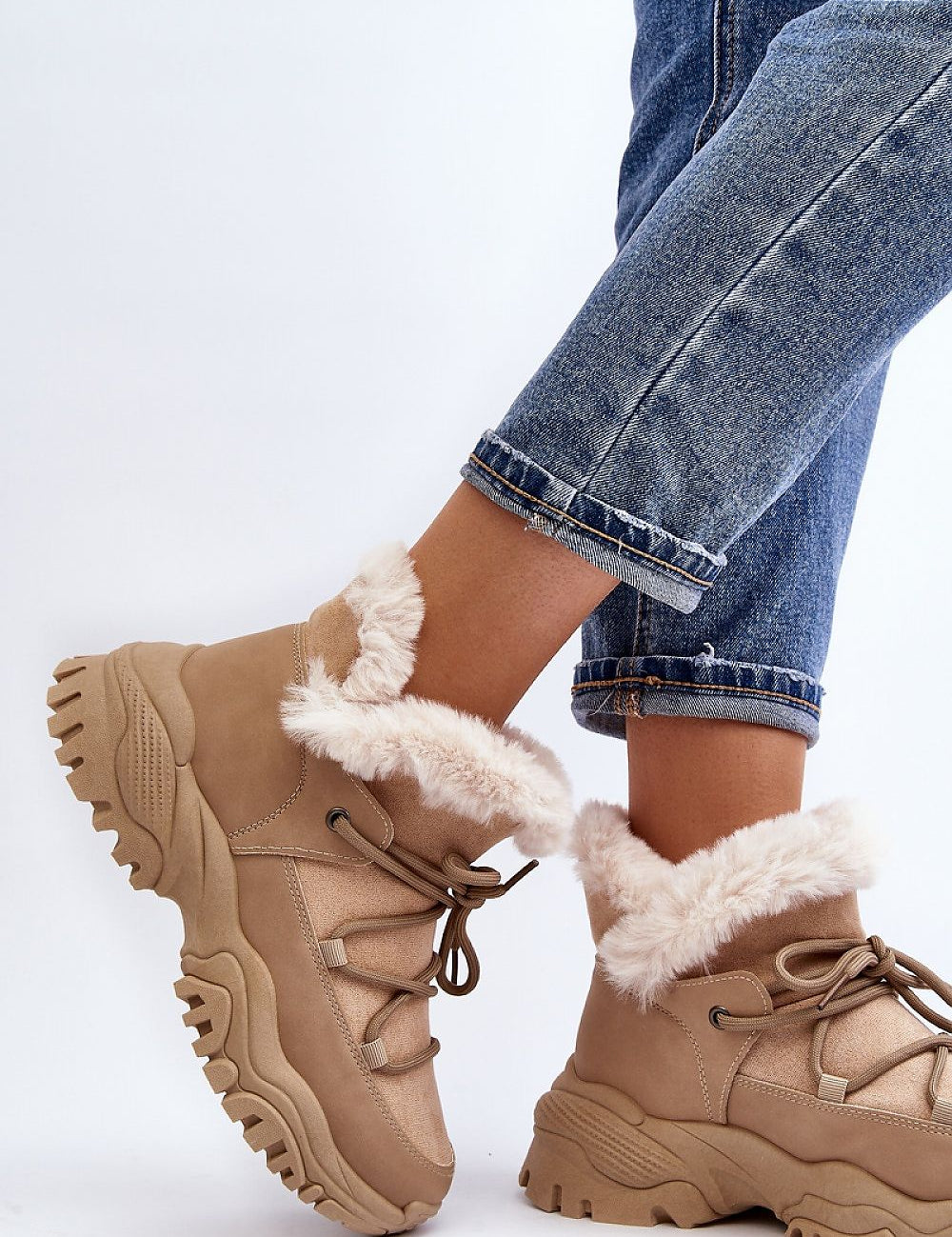 Velora Faux Fur-Lined Winter Sneakers with eco leather, slip-on silhouette, stylish lacing, and warm faux fur lining for cozy comfort.