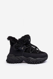 Black Velora Faux Fur-Lined Winter Sneakers with eco leather and sporty trapper design.