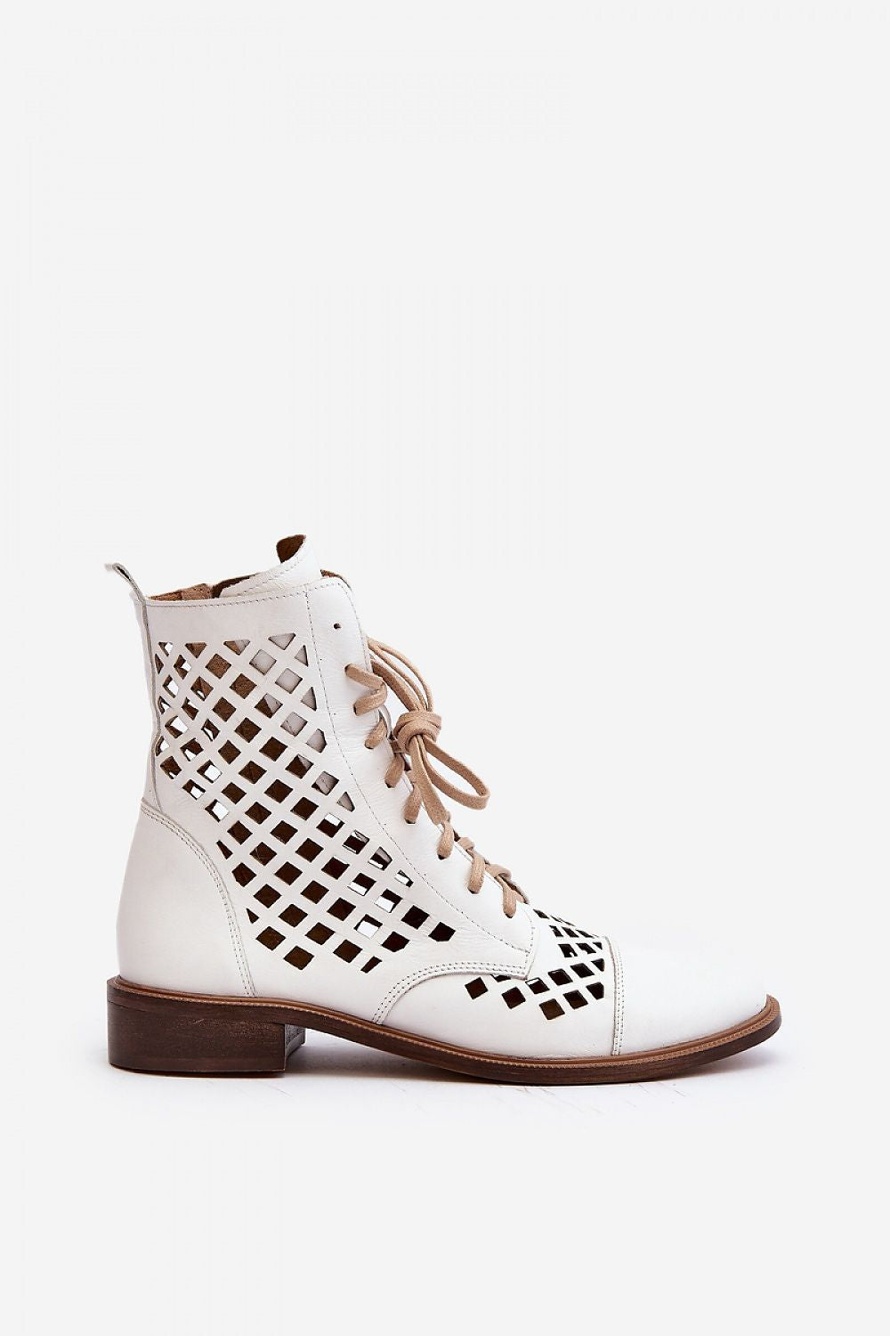 Solvitta perforated leather boots with intricate design, lace-up front, and side zipper for elegance and comfort.