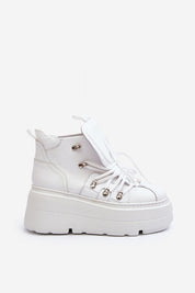White Ermelle Sculpted Platform Sneakers with bold architecture and high upper crafted from genuine leather.