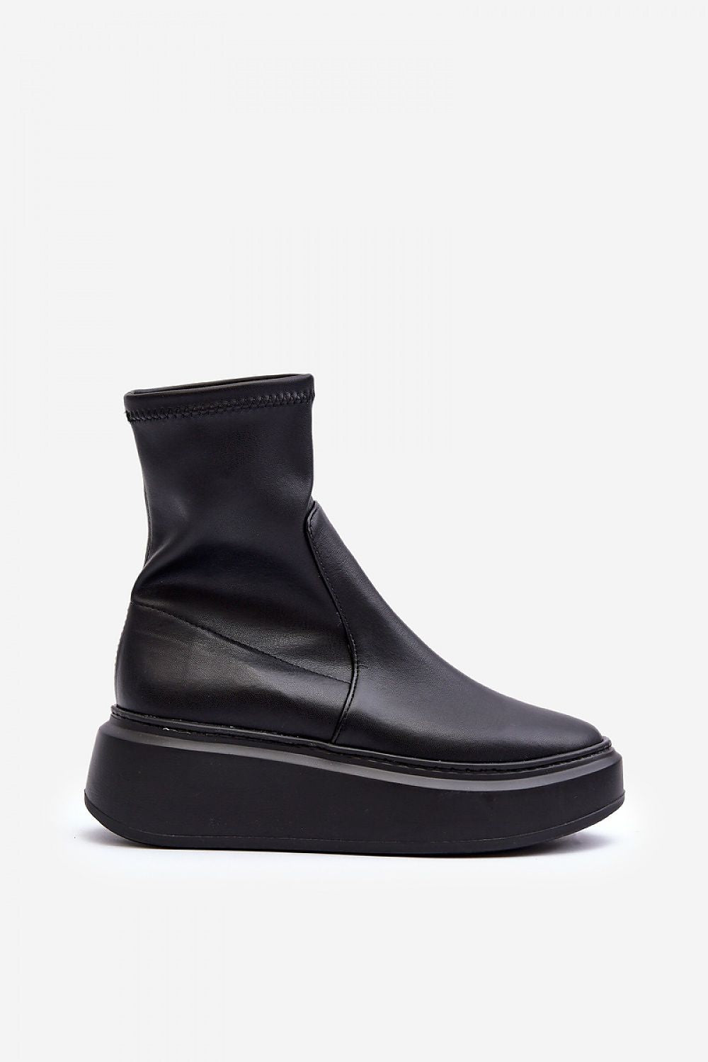 Zovela Leather Platform Slip-On Boots in black, featuring a sleek design with a 6 cm platform heel, rounded toe for comfort.