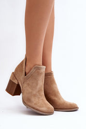 Callina Spring Suede Ankle Boots with openwork motif, side cutout, and block heel for comfortable, stylish spring fashion.