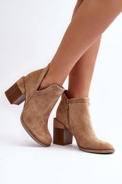 Callina Spring Suede Ankle Boots with block heel, openwork motif, and eco-leather insole for spring fashion.