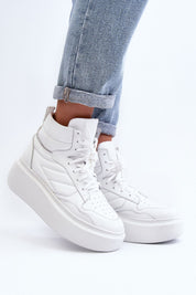 Valonne Leather Platform Trainers with 7 cm heel and thick base, crafted from natural leather, perfect for spring outfits.