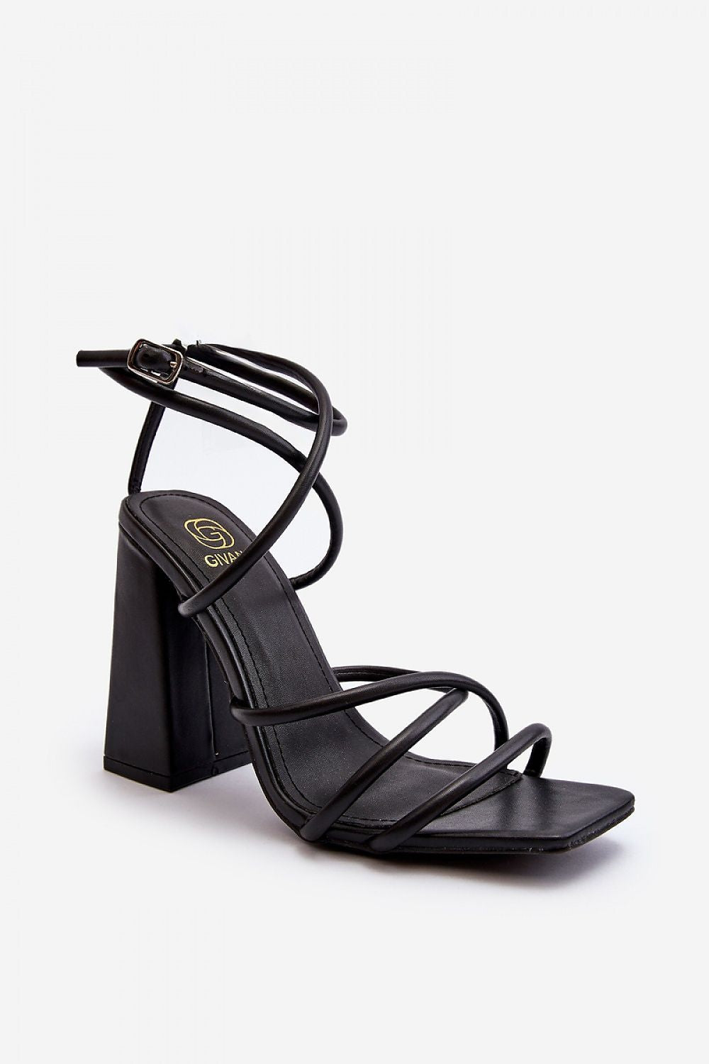 Eliore high heel sandals with buckle, eco leather, open design, and wide post heel for comfort and style. Perfect for special occasions.