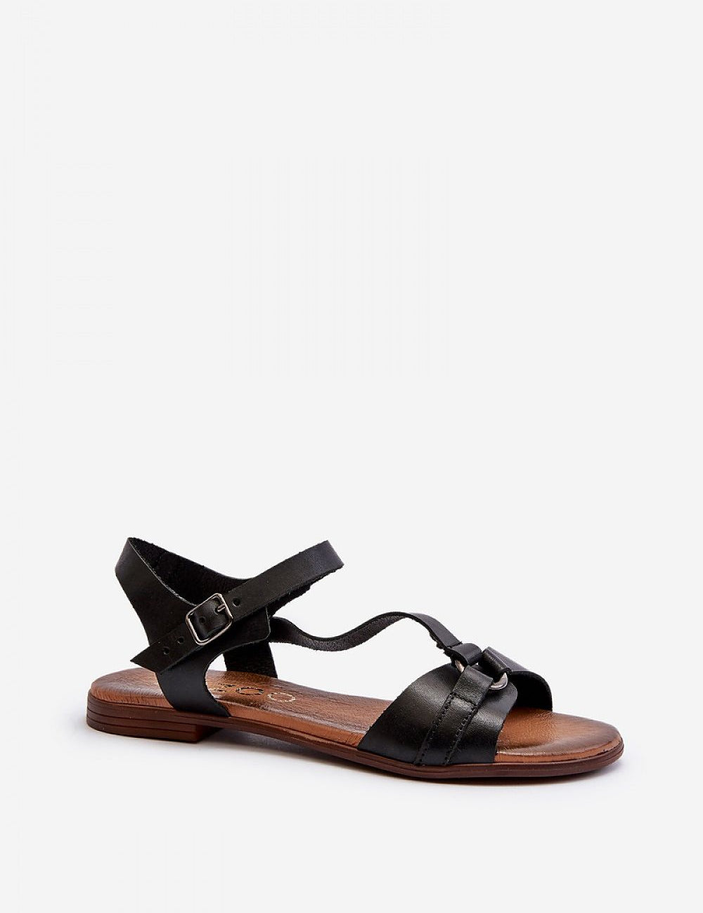 Sylvara Classic Leather Flat Sandals with adjustable buckle strap on a white background.