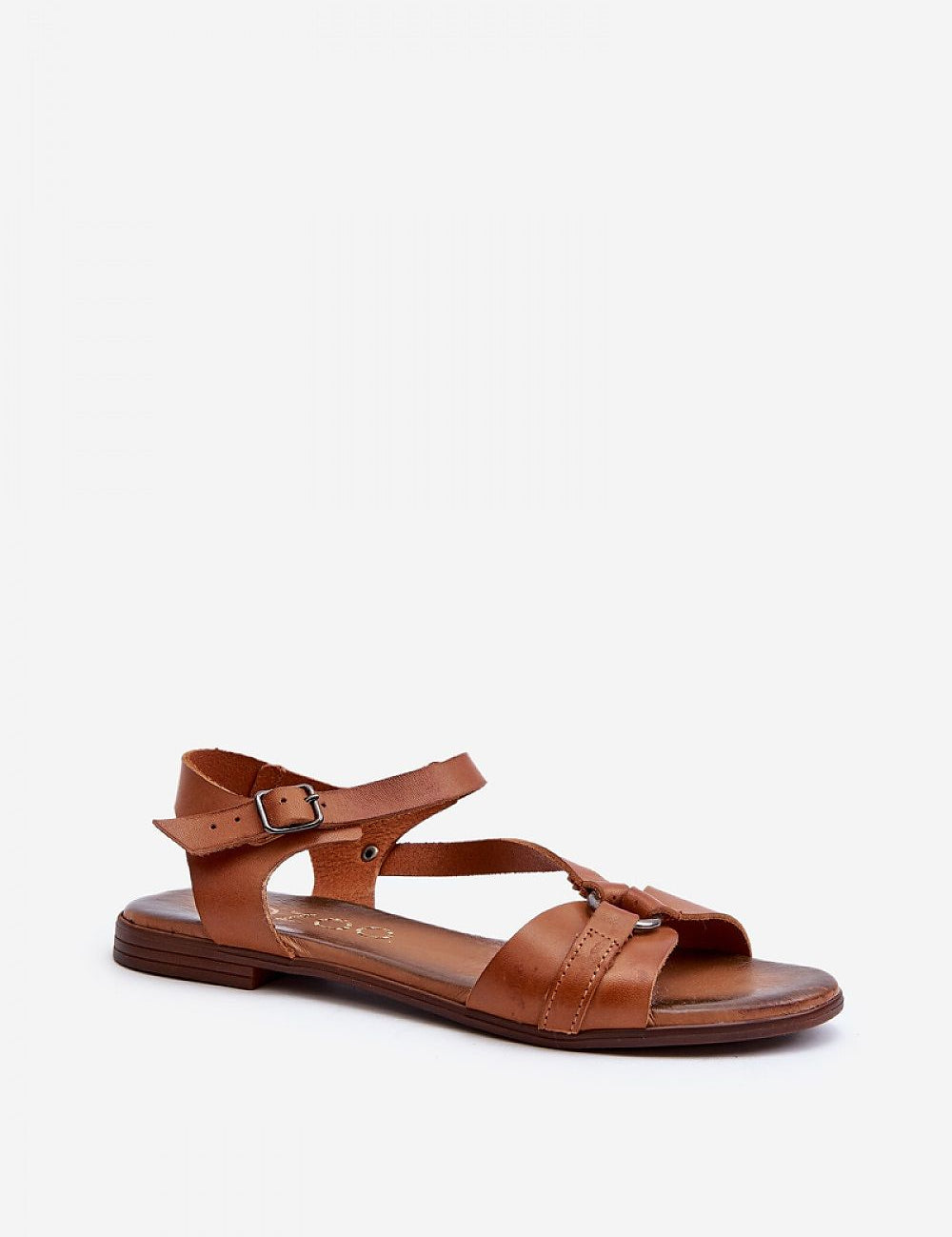Sylvara Classic Leather Flat Sandals with adjustable buckle strap, natural leather, minimalist design, comfort for summer wear