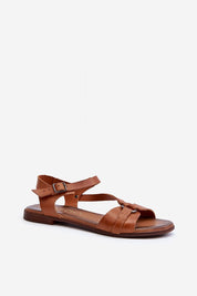 Sylvara Classic Leather Flat Sandals with adjustable buckle strap, natural leather, minimalist design, comfort for summer wear