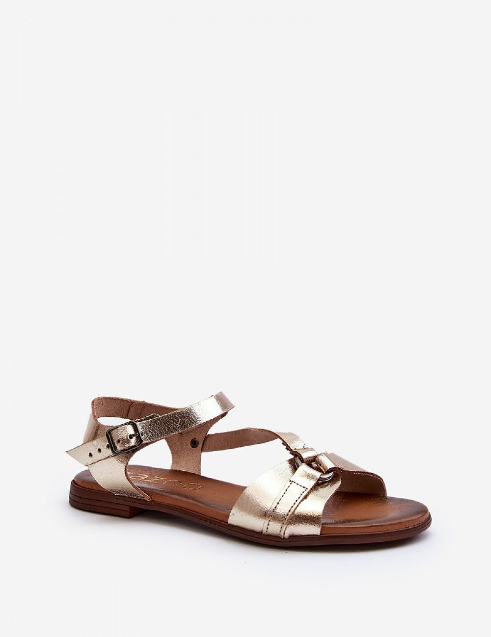 Sylvara Classic Leather Flat Sandals in natural leather with adjustable buckle strap, designed for comfort and summer wear.