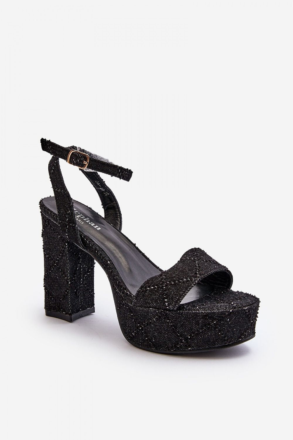 Ravellia Textile Platform Stiletto Sandals with buckle strap and eco leather insole, ideal for elegant summer wear.