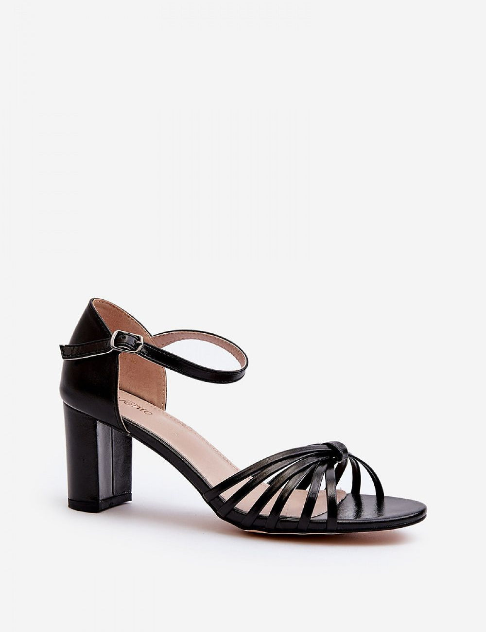 Black Sylmira Strappy Stiletto Heel Sandals with intertwined straps and slender heel, perfect for formal or social summer occasions.