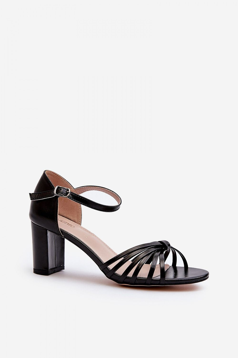Black Sylmira Strappy Stiletto Heel Sandals with intertwined straps and slender heel, perfect for formal or social summer occasions.