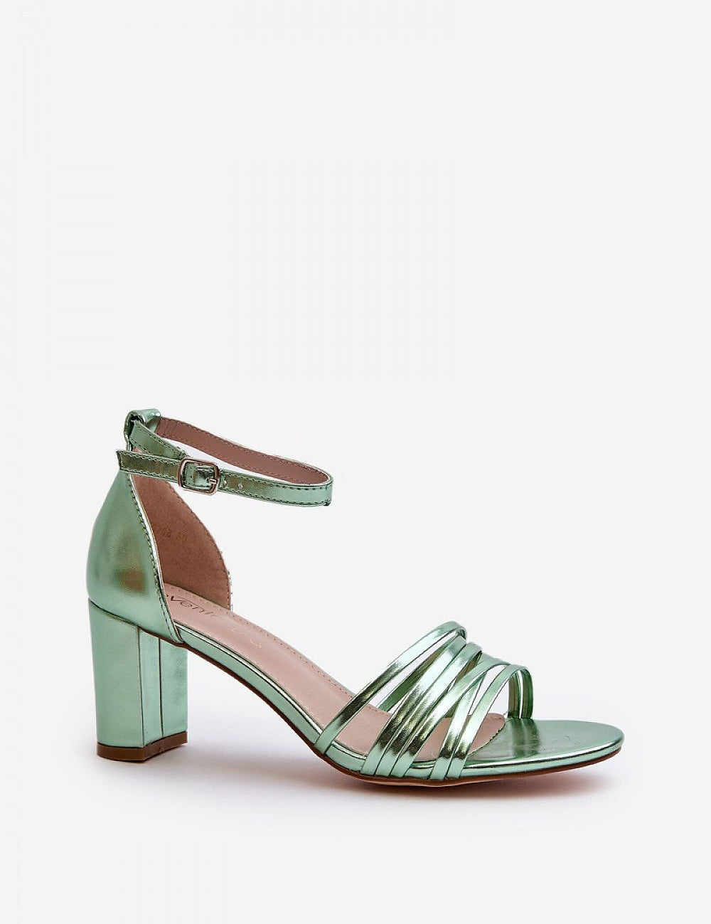 Elvarine Strappy Post Heel Sandals in eco leather with delicate intertwining bands and block heel, perfect for casual and formal wear.