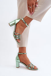 Elvarine Strappy Post Heel Sandals in eco leather with delicate straps and post heel, perfect for casual or formal wear.