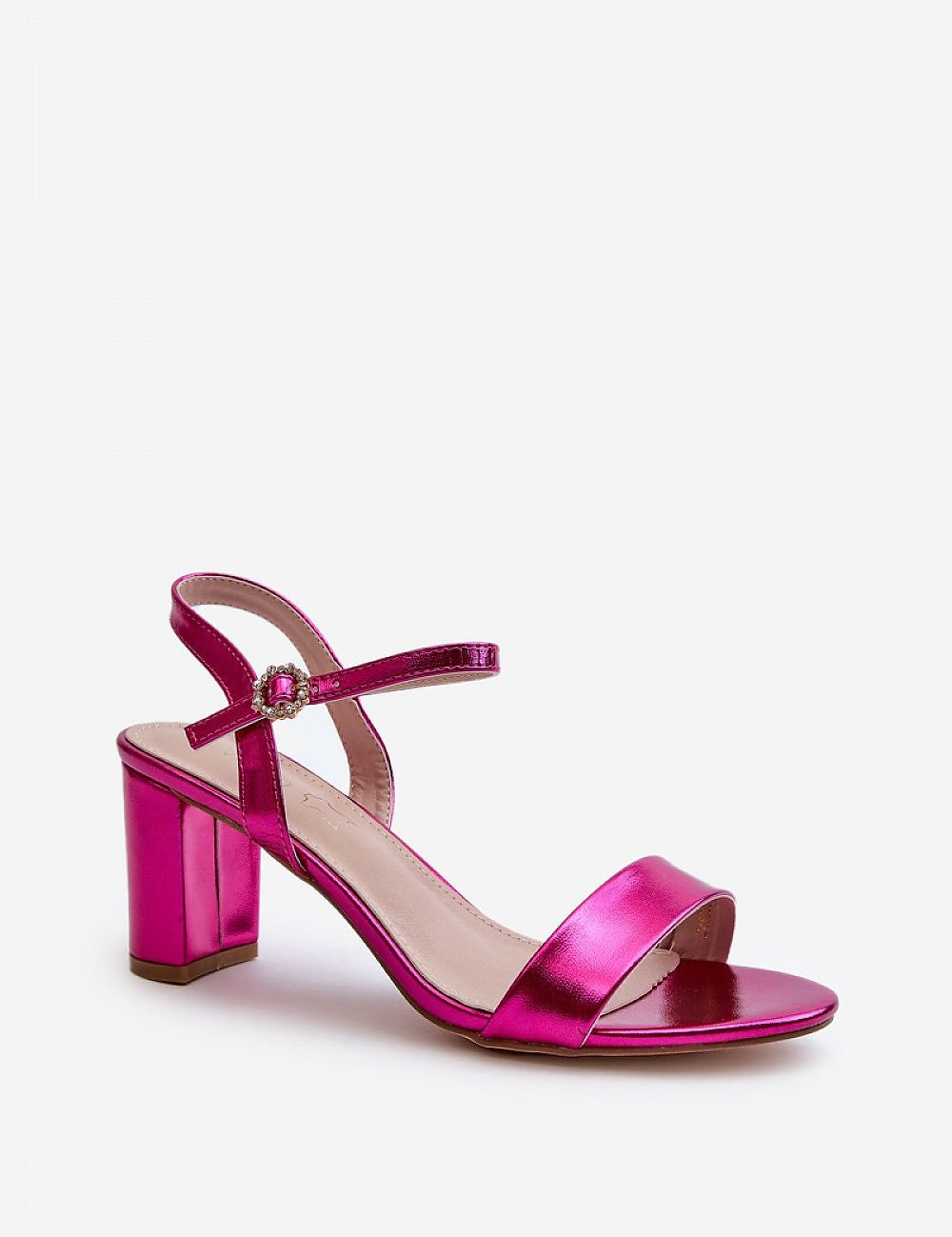 Zarellia Metallic Strap Post Heel Sandals with adjustable buckle, eco leather upper, sculptural design, and stable heel for elegance and comfort.