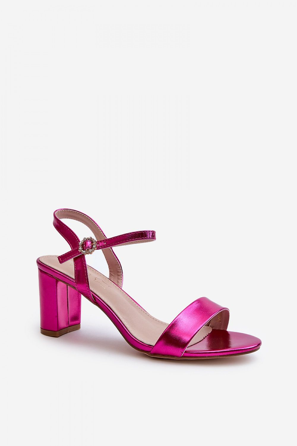 Zarellia Metallic Strap Post Heel Sandals with adjustable buckle, eco leather upper, sculptural design, and stable heel for elegance and comfort.