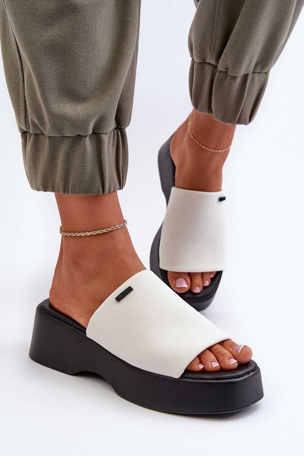Renavie Platform Fabric Slide Sandals with wide upper and raised sole for casual comfort and subtle elevation in summer style.