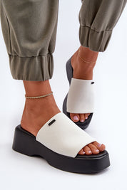 Renavie Platform Fabric Slide Sandals with wide upper and raised sole for casual comfort and subtle elevation in summer style.