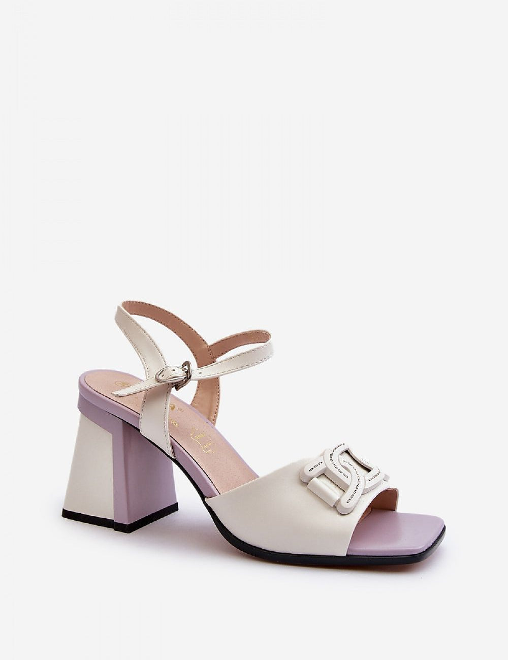 Aurelenna Post Heel Sandals with eco leather, accented front, high block heel, adjustable ankle strap, ideal for elegant summer wear.