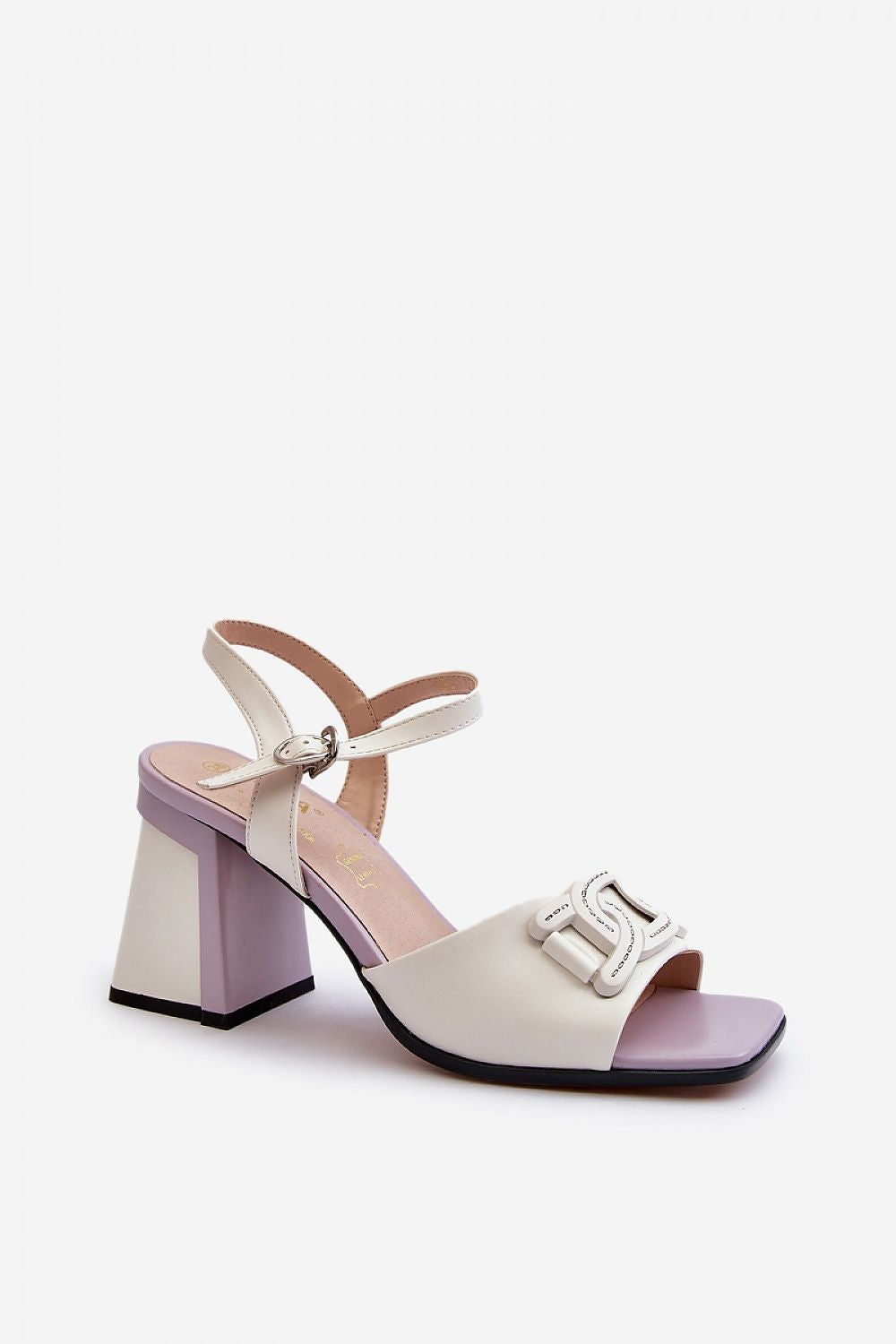 Aurelenna Post Heel Sandals with eco leather, accented front, high block heel, adjustable ankle strap, ideal for elegant summer wear.