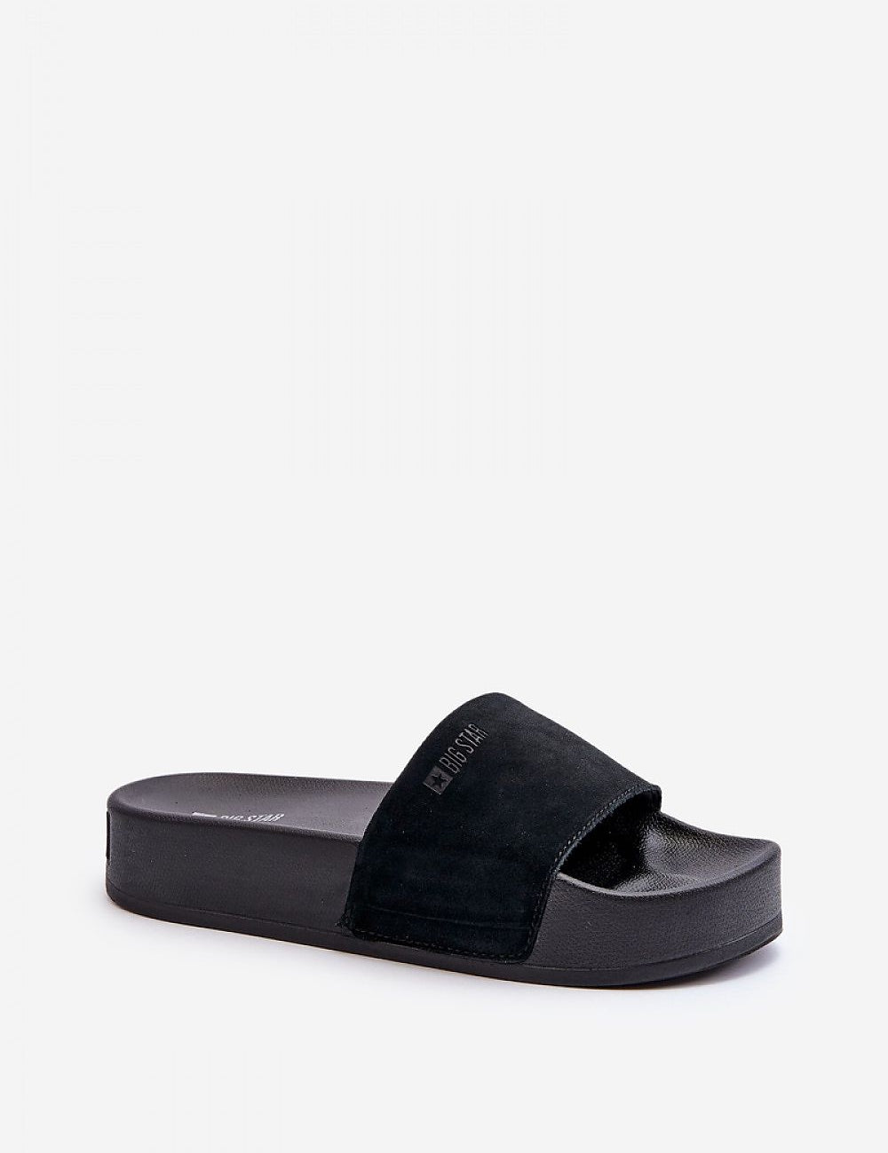 Zanurea suede platform slide sandals with black suede upper and solid platform base, offering comfort and evening style.