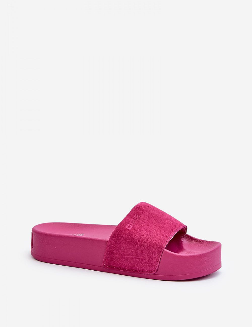 Zanurea Suede Platform Slide Sandal with wide suede strap and solid platform base, vibrant pink color, perfect for casual movement.