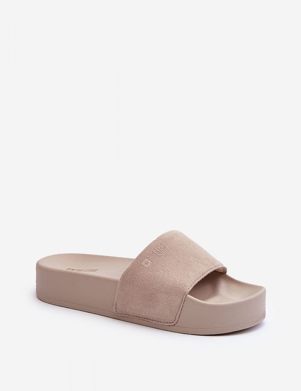 Zanurea suede platform slide sandal with wide strap and molded footbed on a solid base, designed for comfort and style.