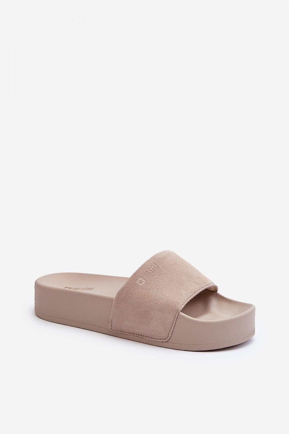 Zanurea suede platform slide sandal with wide strap and molded footbed on a solid base, designed for comfort and style.