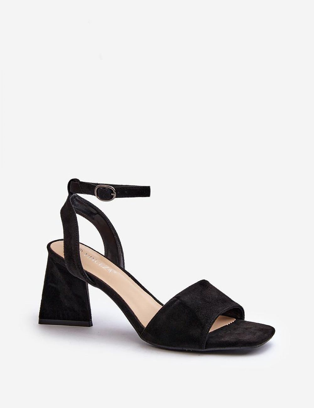 Solavine High Suede Strap Sandals with block heel, adjustable ankle strap, in eco-friendly imitation leather for elegant occasions.