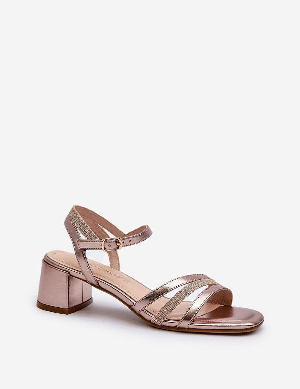 Sylviane Triple Strap Heel Sandals with eco leather finish and low block heel, featuring adjustable ankle strap for elegant simplicity.