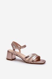 Sylviane Triple Strap Heel Sandals with eco leather finish and low block heel, featuring adjustable ankle strap for elegant simplicity.