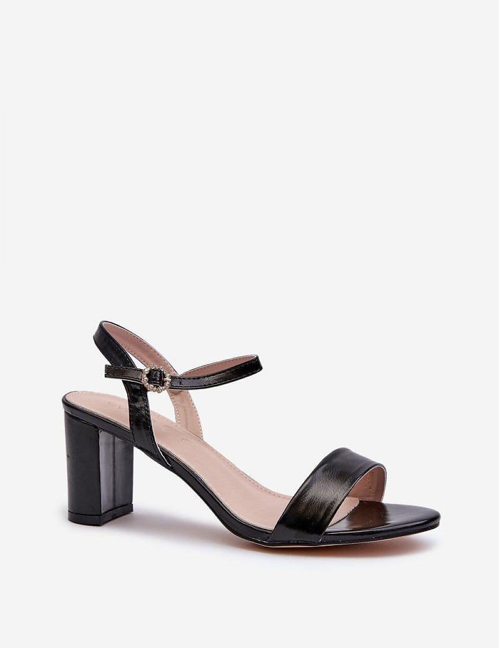 Zarellia Metallic Strap Post Heel Sandals with eco leather upper, adjustable strap, decorative buckle, and stable post heel.
