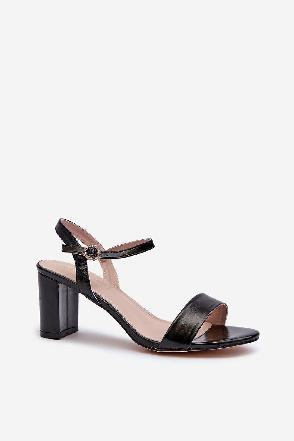 Zarellia Metallic Strap Post Heel Sandals with eco leather upper, adjustable strap, decorative buckle, and stable post heel.