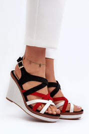 Seranta Braided Sole Wedges with eco leather and suede-like straps on high wedge with braided detailing.