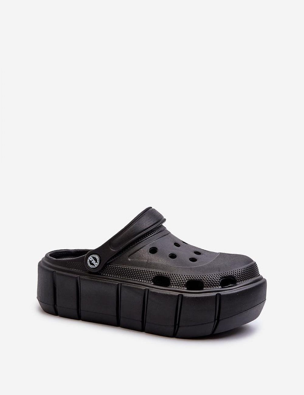 Black Rivaya Sculpted Foam Slides with bold lines and thick foam sole; lightweight, stable platform slides for all-day comfort.