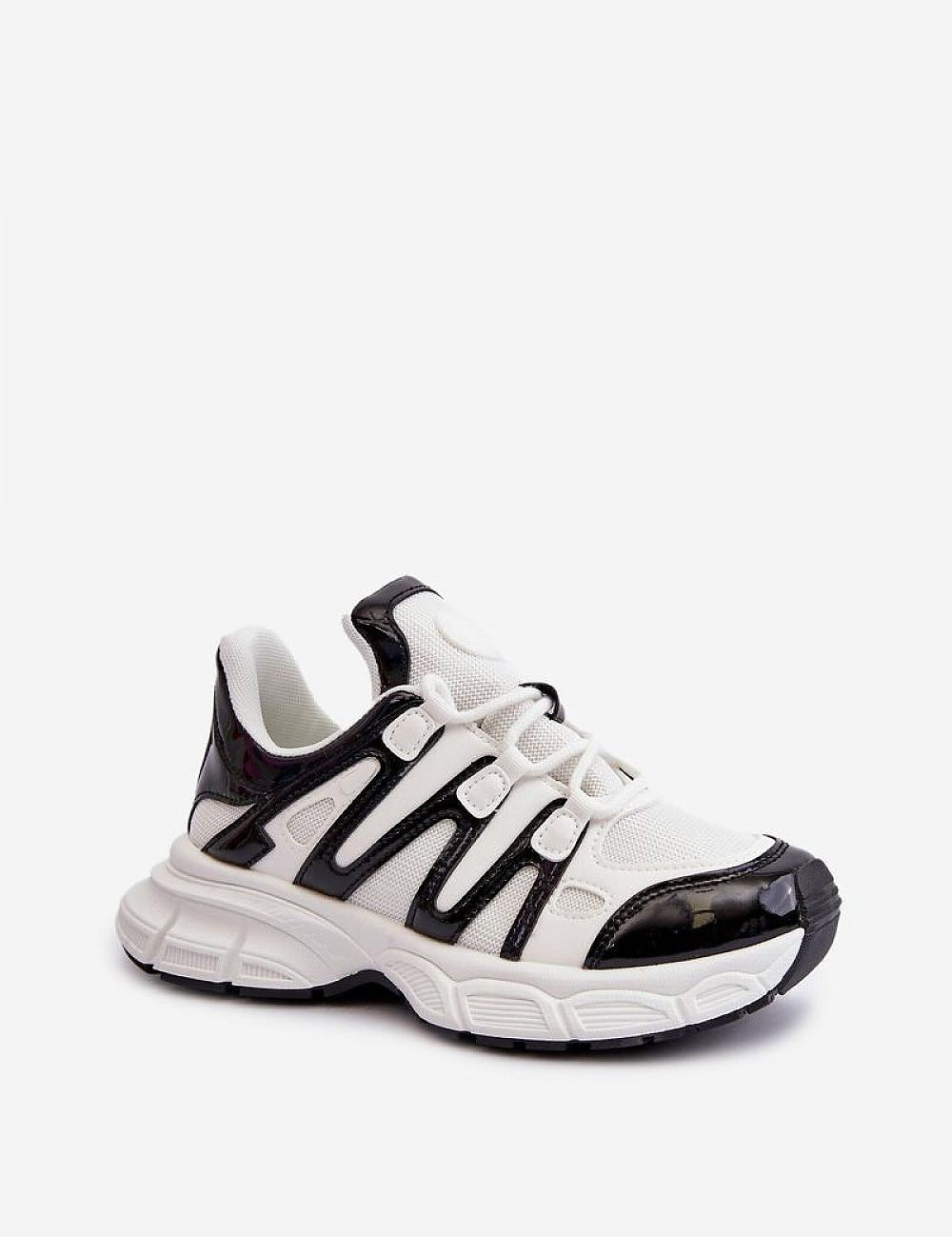 Astaria Thick-Soled Street Sneakers with a bold white and black design, offering stability, urban style, and comfort for everyday wear.