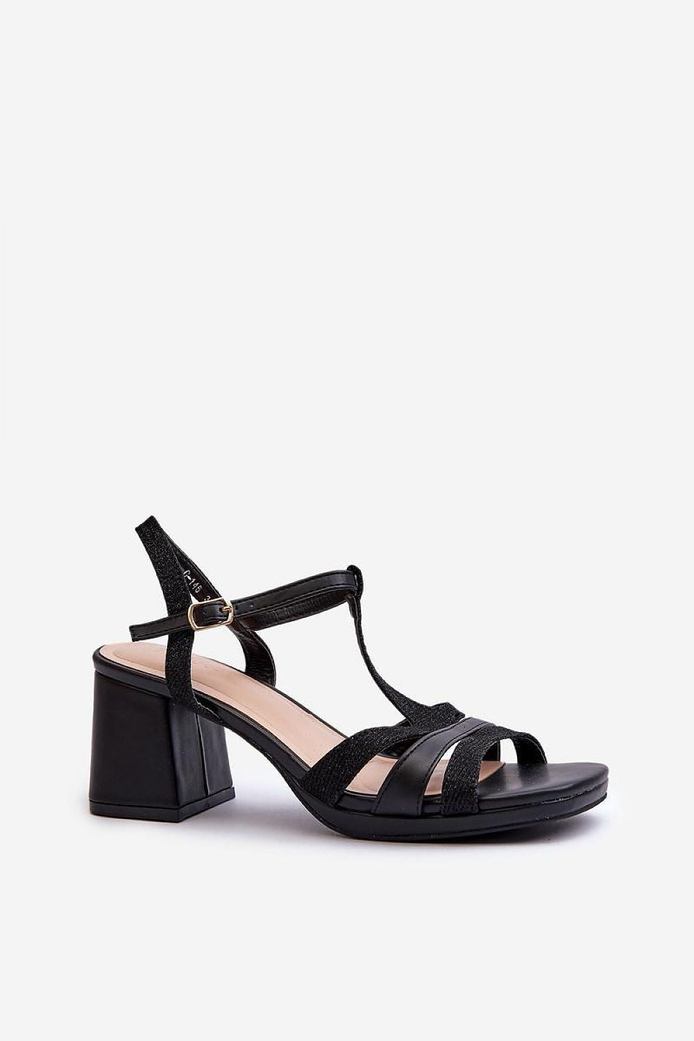 Black Alverina Block Heel Sandals with adjustable buckle strap, crafted from eco leather, offering comfort and style for summer events.