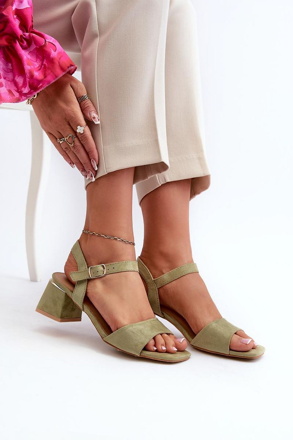Valenta suede block-heel sandals with ankle strap, perfect for summer outfits; featuring eco suede and elegant 6cm block heel.