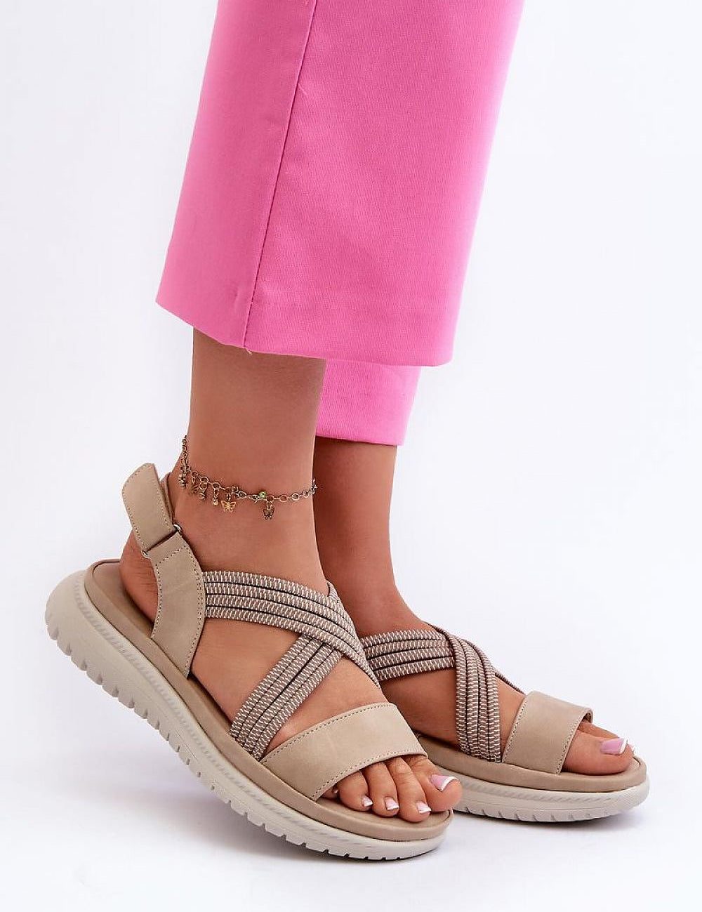 Stylish Rovanna Trek Strap Sandals with supportive sole and elastic cross-straps, perfect for active summer days and casual outfits.