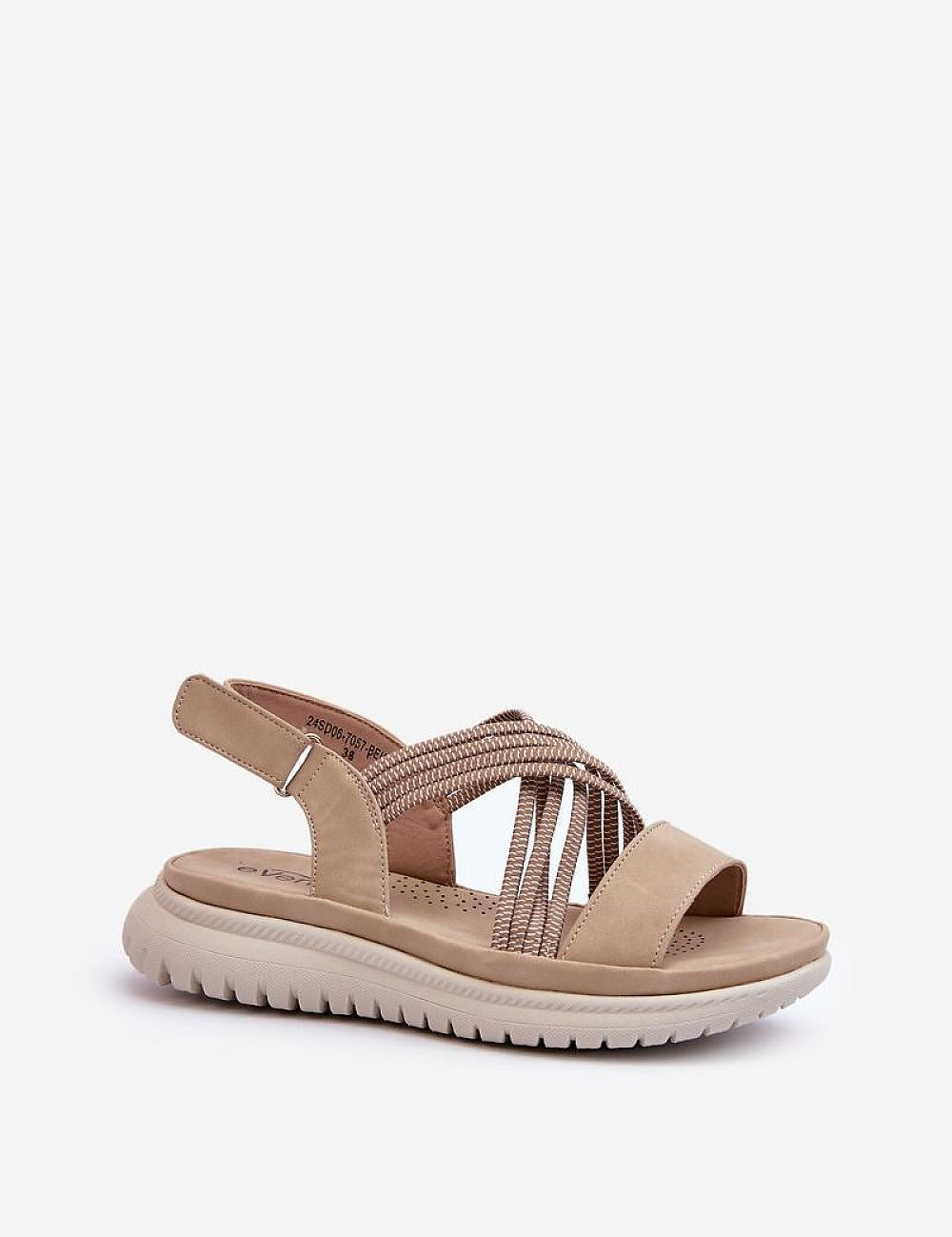 Rovanna Trek Strap Sandals with supportive sole, Velcro closure, and elastic cross-straps, ideal for active summer days.