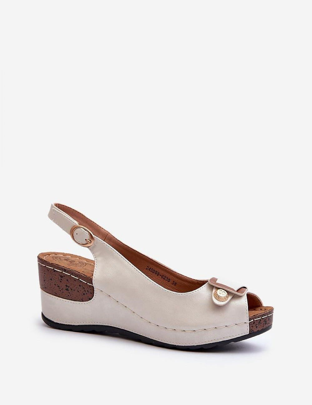 Vesmira Lifted Comfort Wedges with eco leather straps and cushioned suede insole, adjustable buckle strap for a perfect fit.