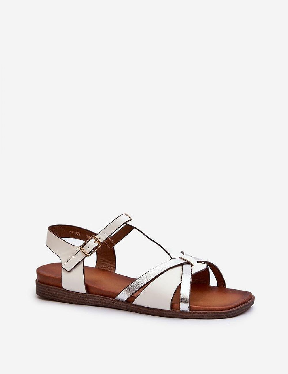 Delvene Buckled Flat Sandals in white artificial leather, featuring an adjustable strap and flat heel for summer elegance.