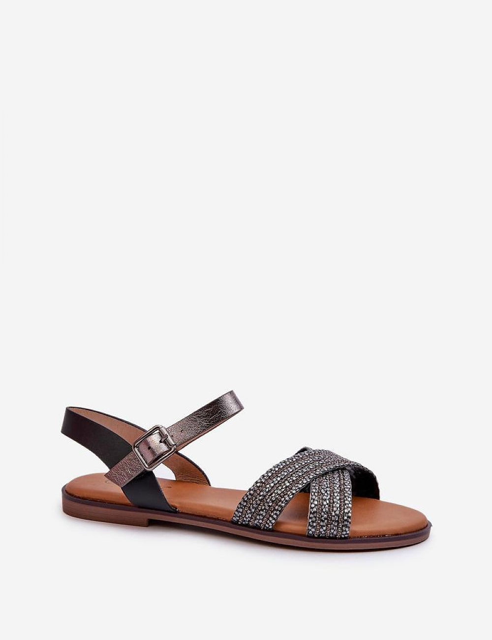 Serelvia Minimal Strap Sandals in eco leather with adjustable buckle, sleek design, and flat sole for versatile summer wear.