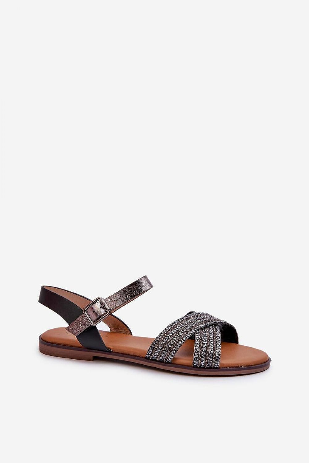 Serelvia Minimal Strap Sandals in eco leather with adjustable buckle, sleek design, and flat sole for versatile summer wear.