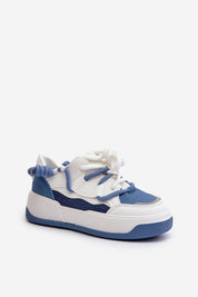 Velenta modern platform sneakers in white and blue, featuring a sleek design with a stable sole for added height and comfort.