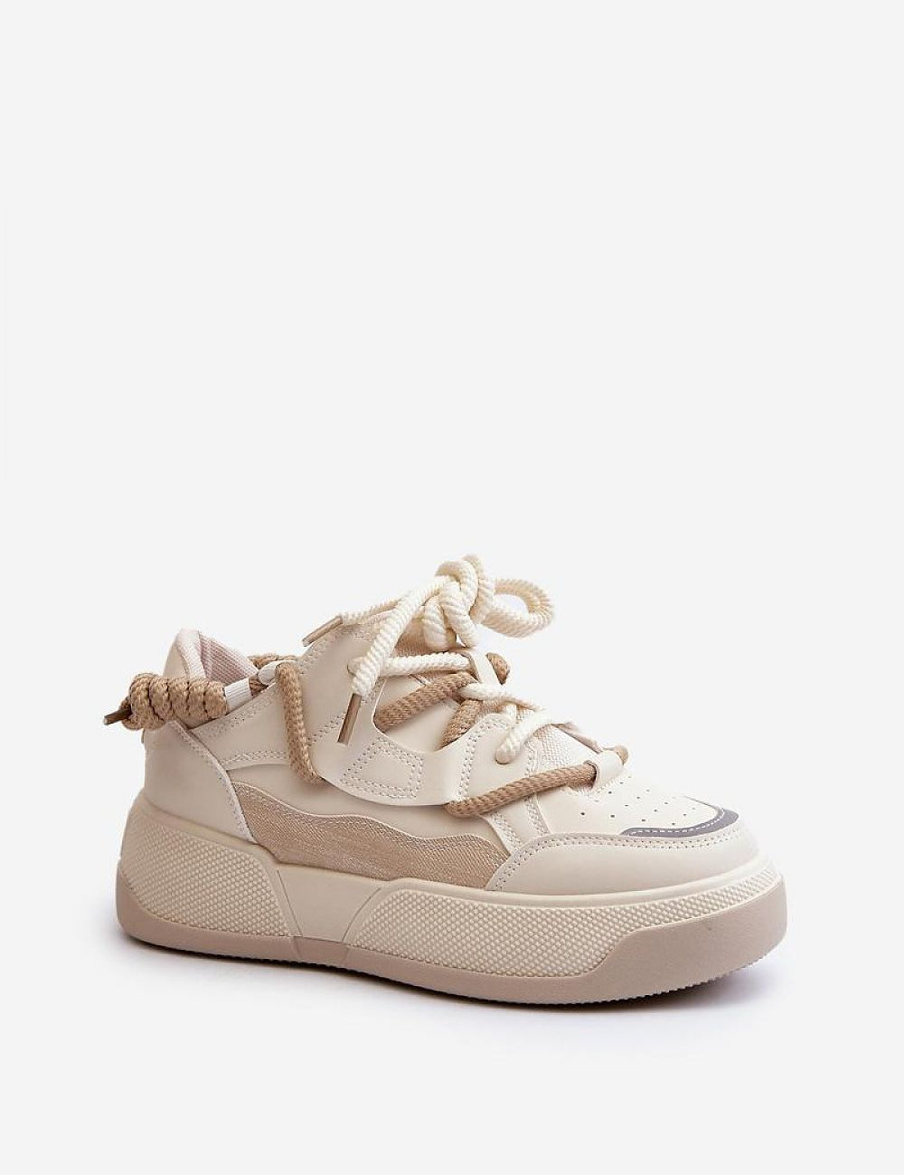 Velenta Modern Platform Sneakers in beige artificial leather, featuring a clean silhouette and comfortable platform sole for urban style.