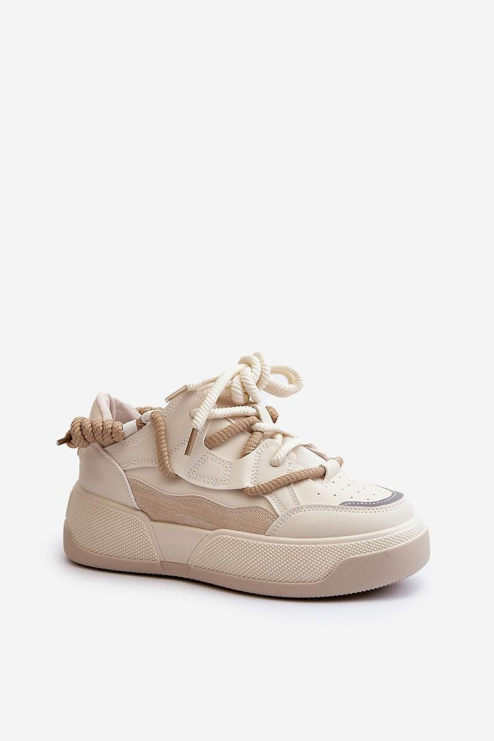 Velenta Modern Platform Sneakers in beige artificial leather, featuring a clean silhouette and comfortable platform sole for urban style.