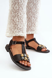 Selenta Decorative Summer Sandals with embellishments and elastic heel strap providing comfort and style for daily wear.